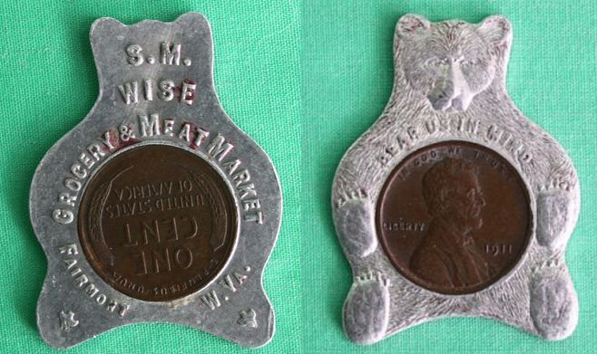encased 1911 Teddy Bear - S.M. WISE GROCERY - MEAT MARKET – FAIRMONT W.VA