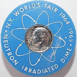 reverse of a worlds fair irradiated dime