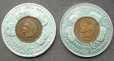 1901 Pan American Expo Encased cents left and right facing stems