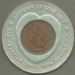 Round Encased 1901 Cent Typical round encased cent from 1901 Pan American Expo