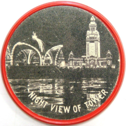 Pan American Expo vulcanite encased one cent image of the night view of the tower